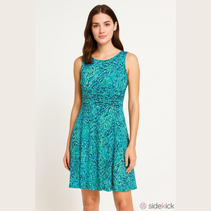 Women's Jessica Howard Green Blue Abstract Sleeveless Midi Dress 10P